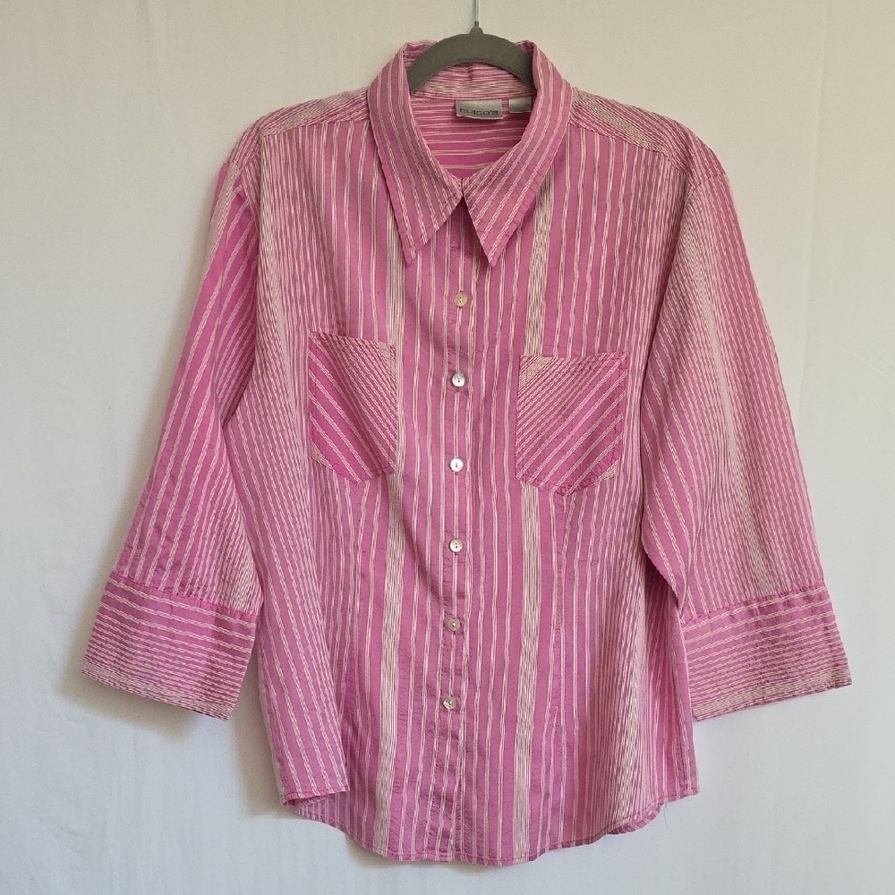 Chico's Pink & White Stripe Silk Blouse. Size 12